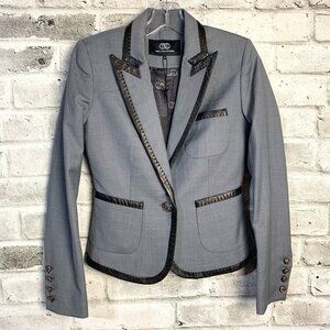 Tart Collections Wool Blend Lamb Leather Trim Fitted Blazer Jacket New
